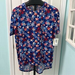 NWT Lularoe Women's Irma Size XS Americana Red White Blue Stars Tunic